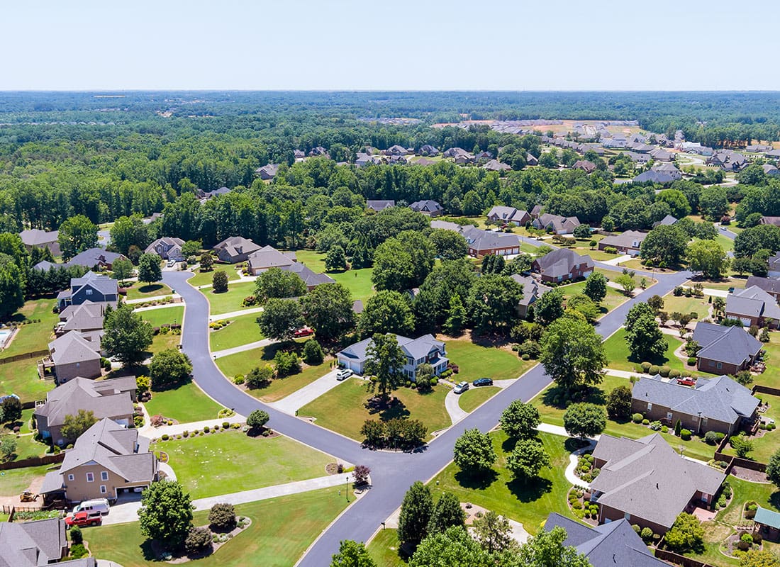 Cheraw, SC - Aerial view of residential homes in South Carolin on a Sunny Day